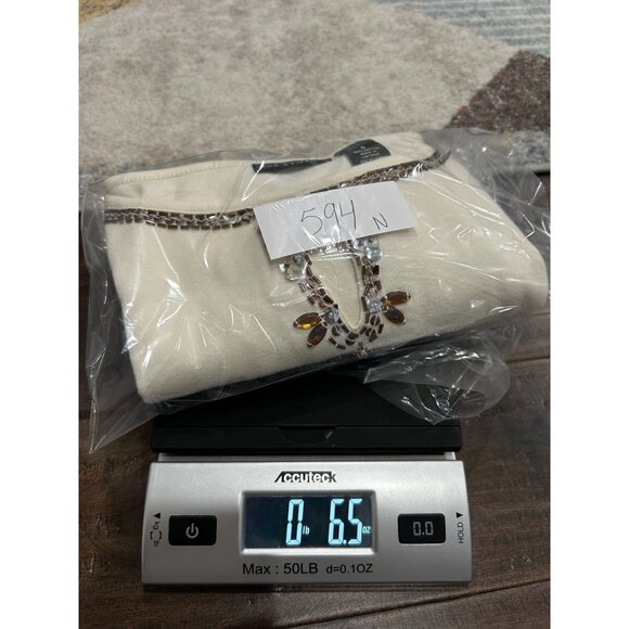 Bay Studio Womens Beaded Embellished Top Small Ivory 3/4 Sleeve 100% Cotton - Picture 10 of 10